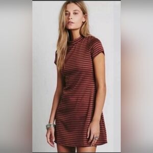 Free People - Beach - On The Line Mock Neck Striped Mini Dress Knit - Size Small